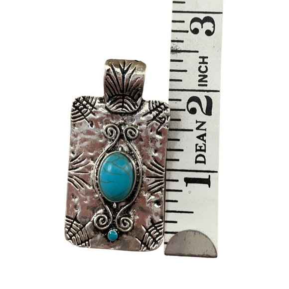 Brighton Style Silver Tone Rectangular Pendant With Turquoise Colored Stone - Picture 1 of 3